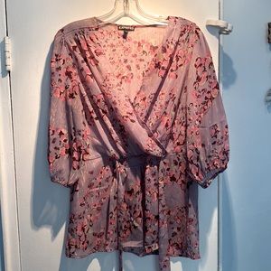 Lavender floral blouse with gold threads